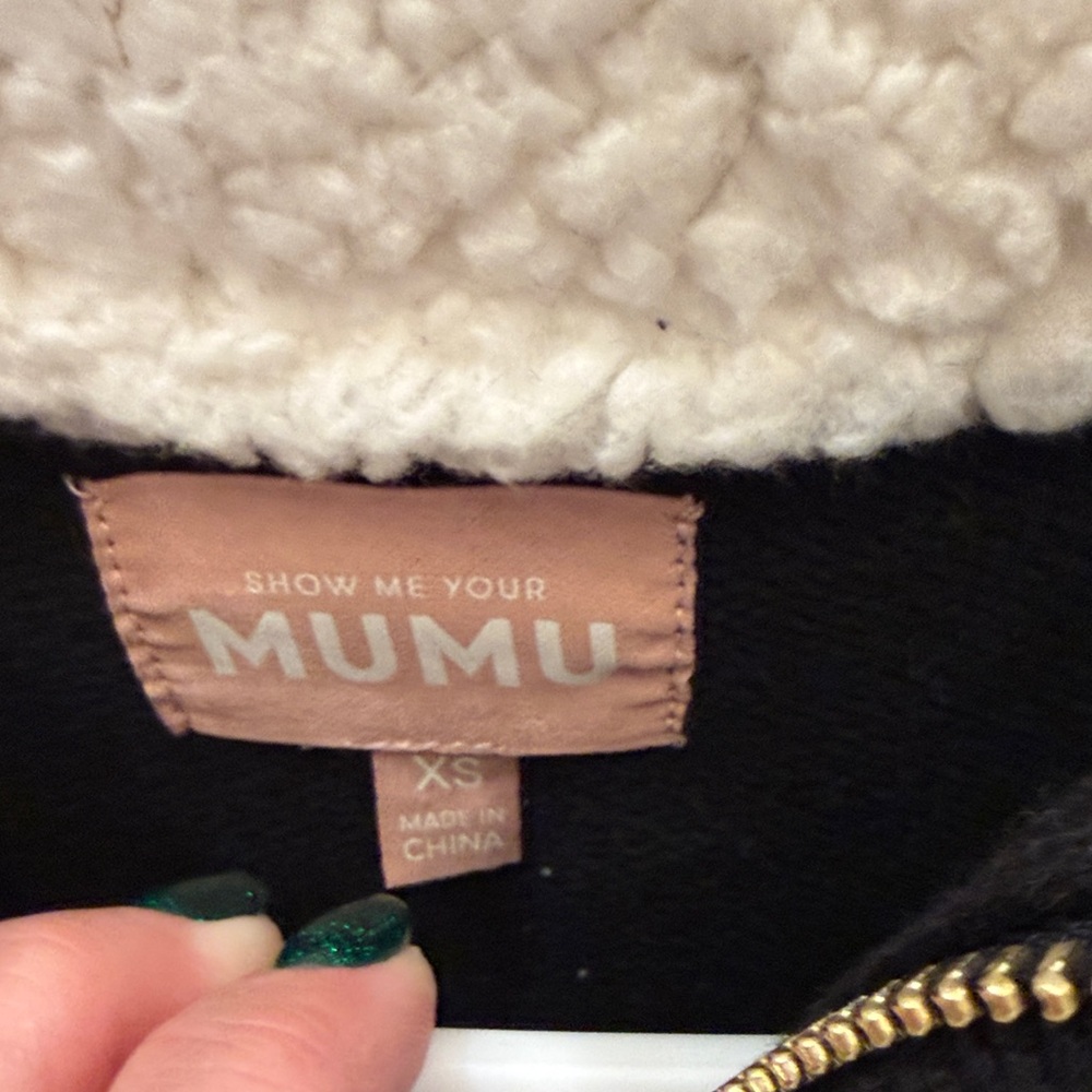 Show Me Your MuMu Black Sweater with Cream Sherpa Collar - Picture 2 of 2